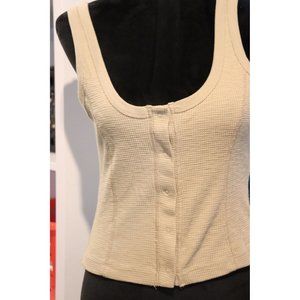 URBAN NATION TAN BEIGE WAFFLE BUTTON UP CROP TANK TOP size L new